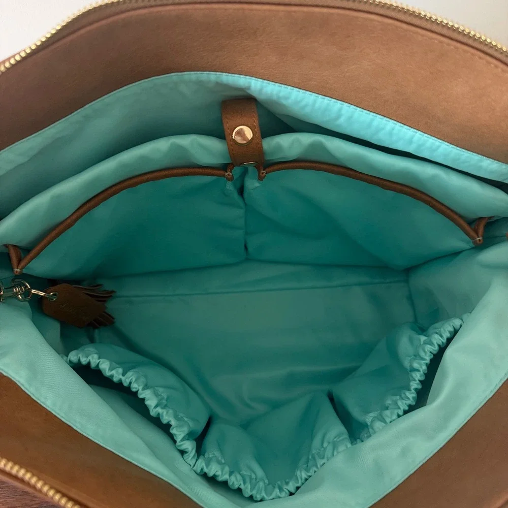 GEMINI CONVERTIBLE BACKPACK WORK TOTE ALMOND AQUA LINING DIAPER BAG